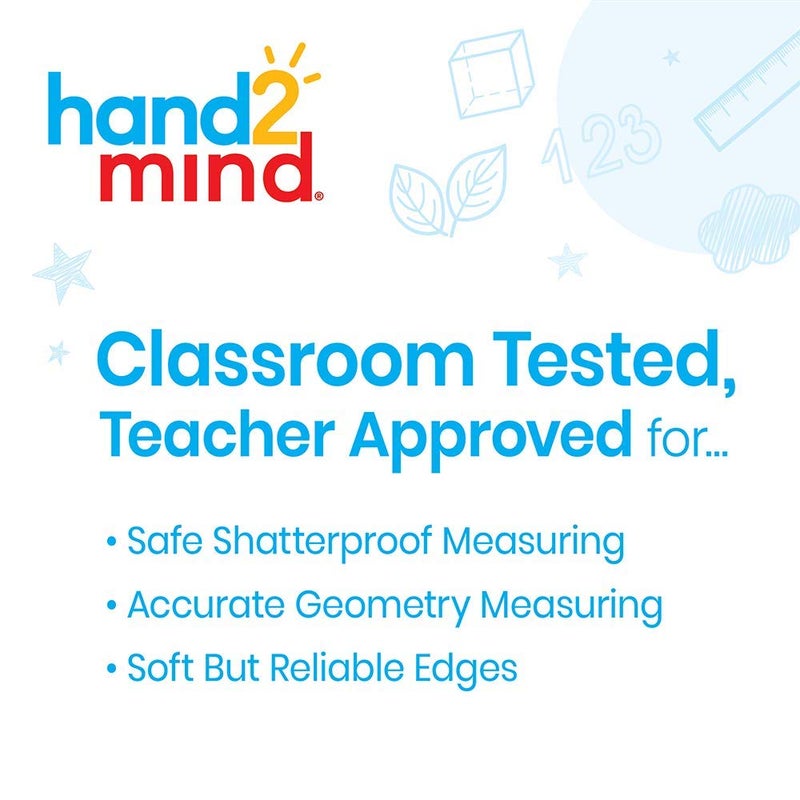 هاند2مايند hand2mind 12 بوصة متعددة الألوان شفافة شبه مرنة مساطر بلاستيكية آمنة على شكل حرف T مساطر شفافة قوس قزح للأطفال مساطر مسطرة مرنة للمدرسة مساطر غير قابلة للكسر مسطرة حافة مستقيمة (عبوة من 48) - Image 2
